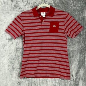 Lacoste Shirt Youth Boys Size 16 Red Striped Short Sleeve Polo Logo Classic